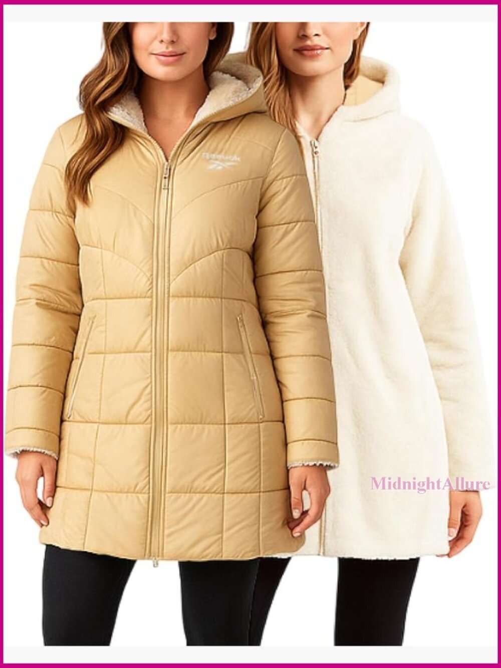 Reversible Sherpa Fleece Lined Quilted Puffer Parka with Faux Fur Hood